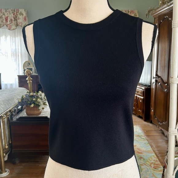 Primark Cares Black Fitted Crop Top Tank Ribbed Knit Sleeveless size Large 10 12 - Picture 2 of 13